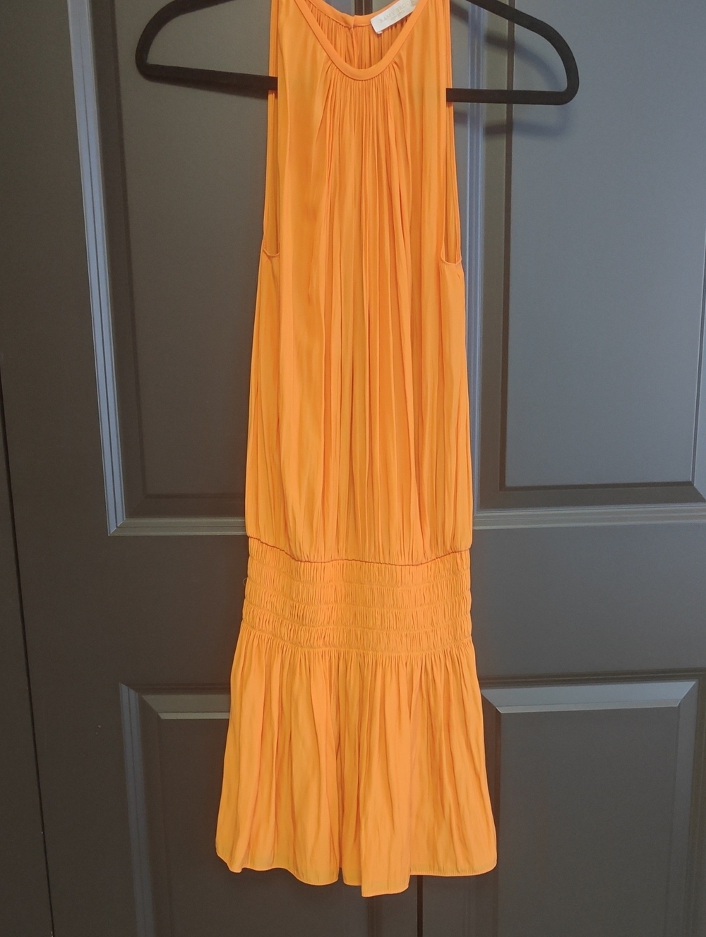 Ramy Brook Bright Orange Sleeveless Pleated Halter Midi Dress